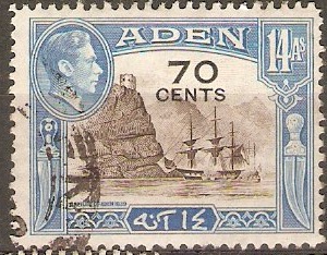 Aden 1951 70c on 14a Sepia and light blue. SG42.